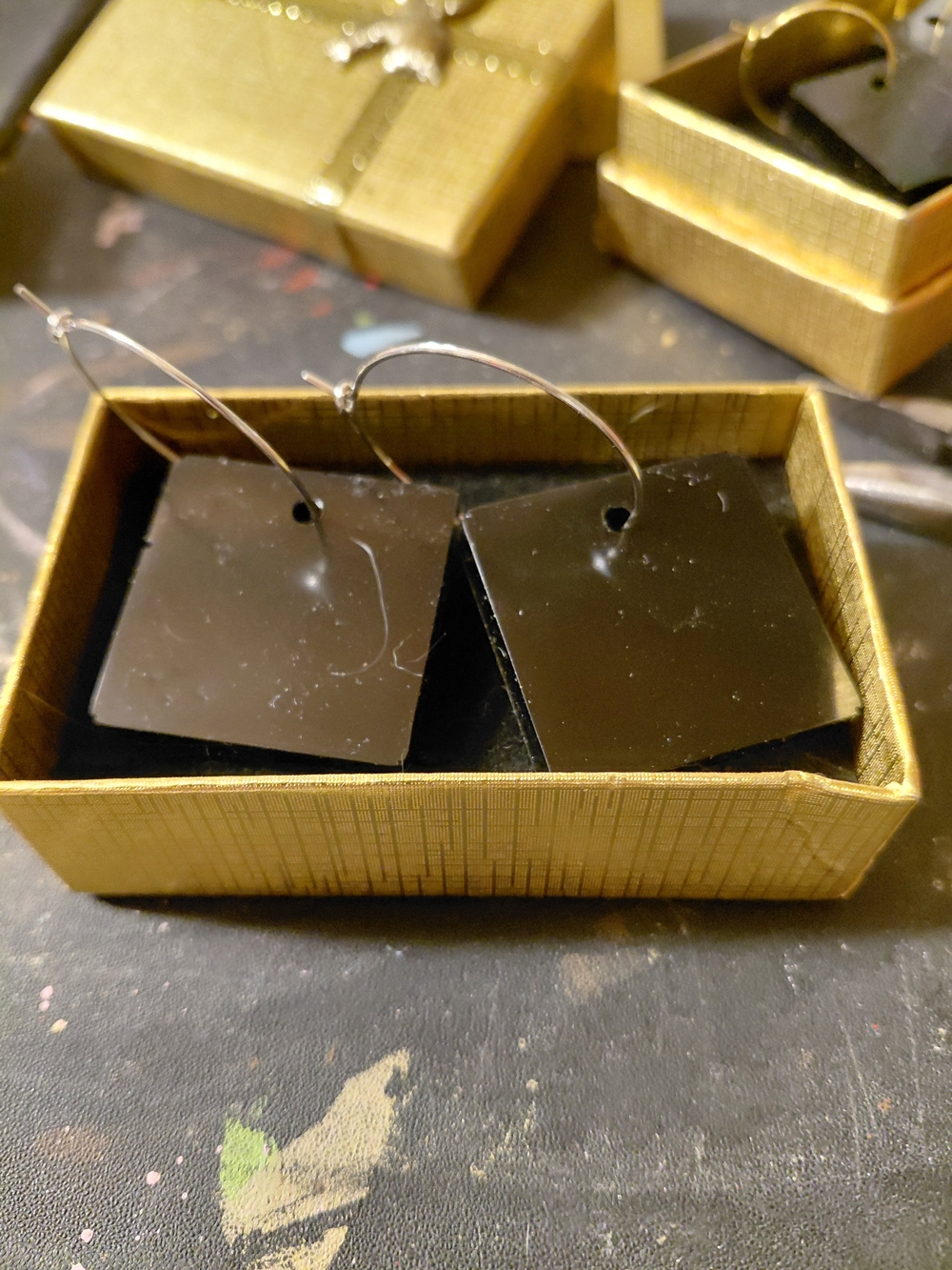 Black Square Hoop Earrings - Classic Minimalist Style
